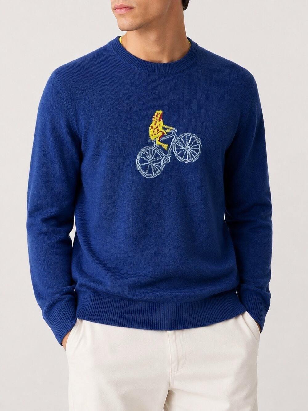 Bonobos Men XL Blue Merino Wool Alpaca Blend Bicycle Graphic Sweater